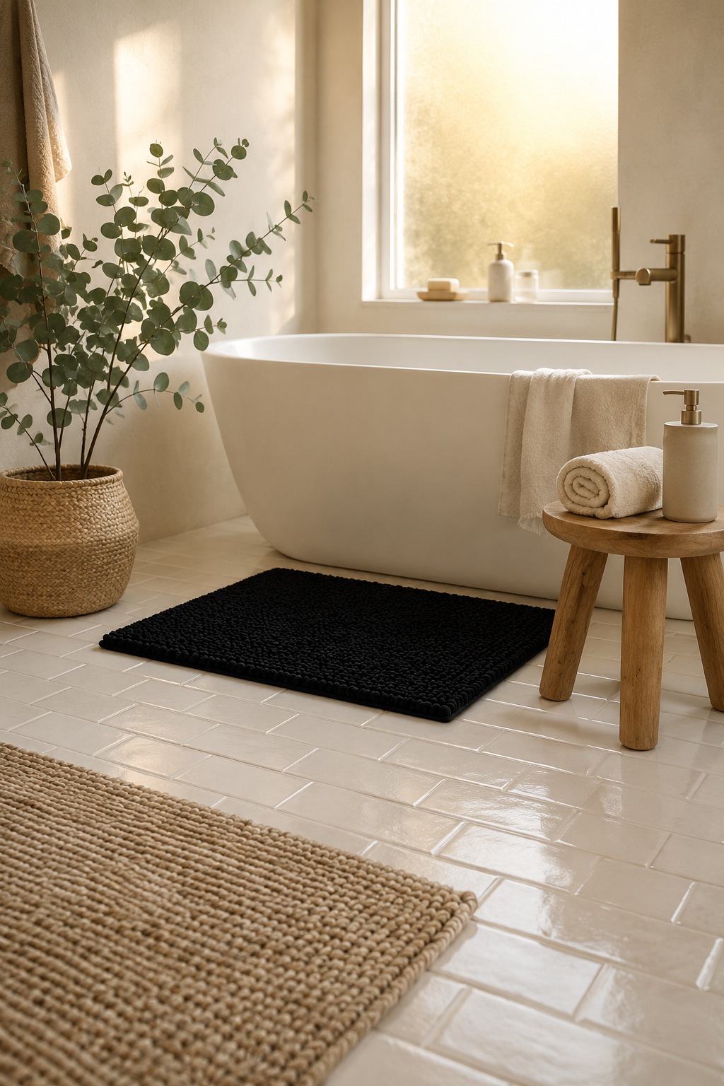 Cozy Black Chenille Bath Mat