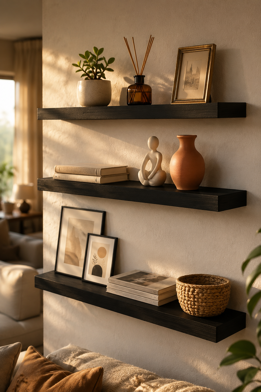BAYKA Black Floating Shelves, Set of 3