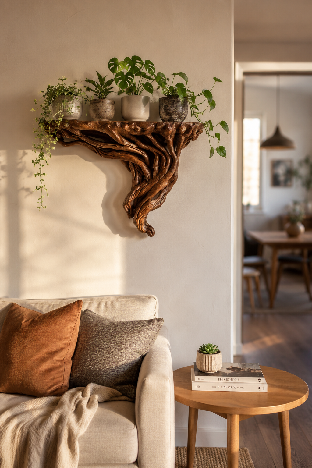 Rustic Tree Root Floating Wall Shelf