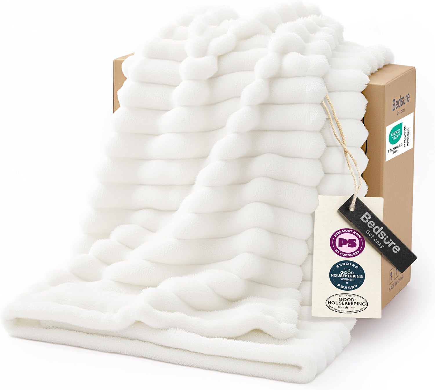 White Textured Fleece Throw Blanket